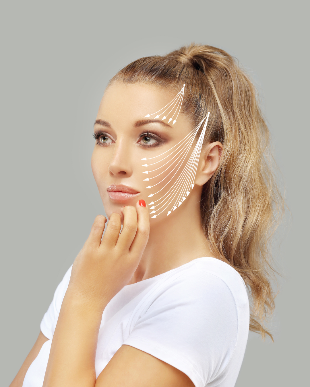 Collagen-Fadenlifting: Schema der Zugrichtungen an Stirn, Wange und Kieferlinie bei FlashLine & Beauty in Waidhofen/Ybbs